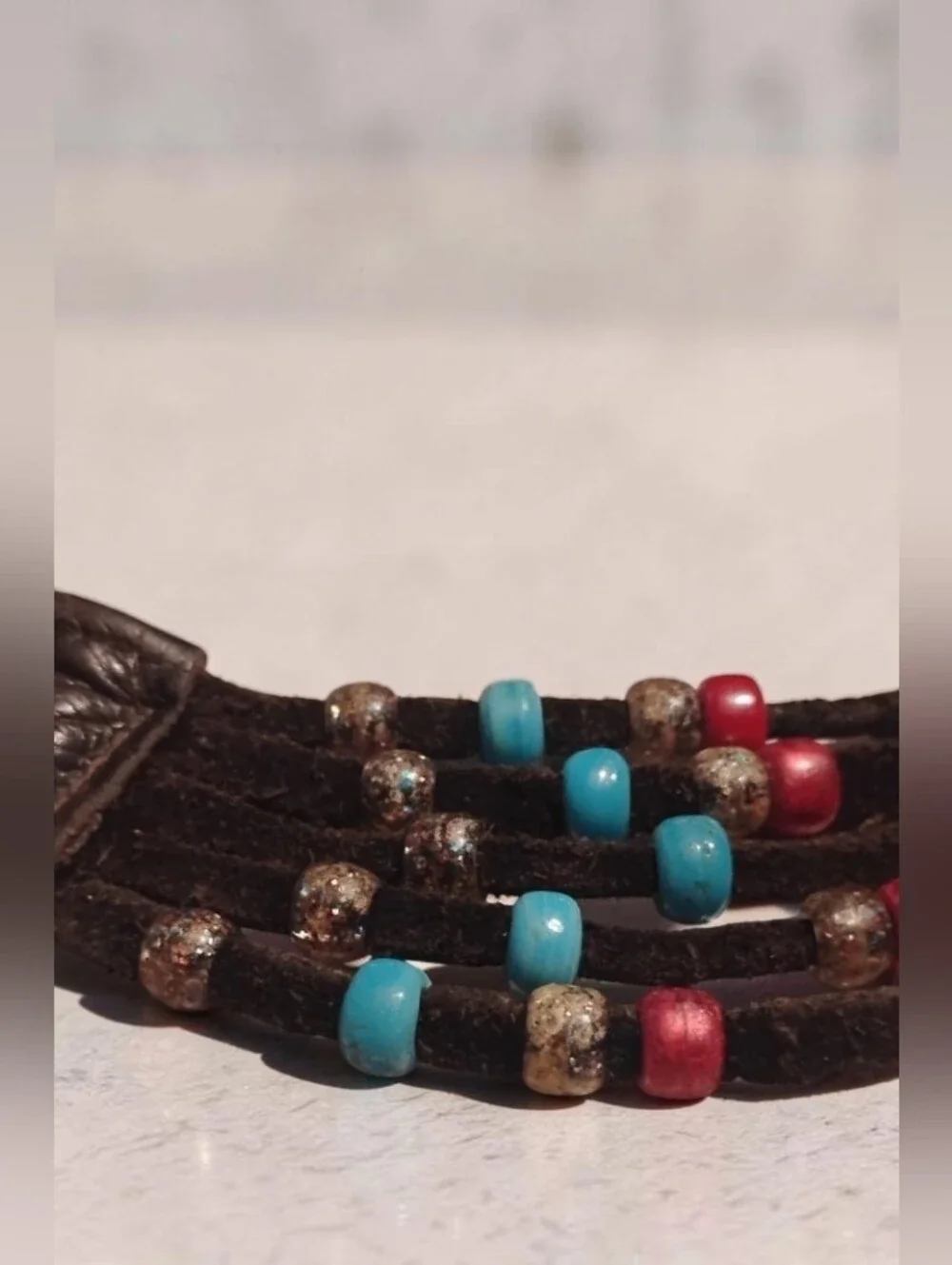 Vintage Boho Beaded Leather Fringe Keychain / Bag Charm (EUC)